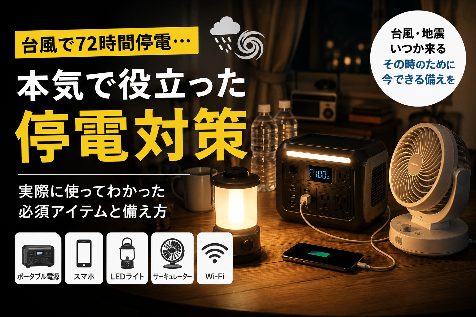 72時間停電を経験して役立ったポータブル電源と停電対策イメージ